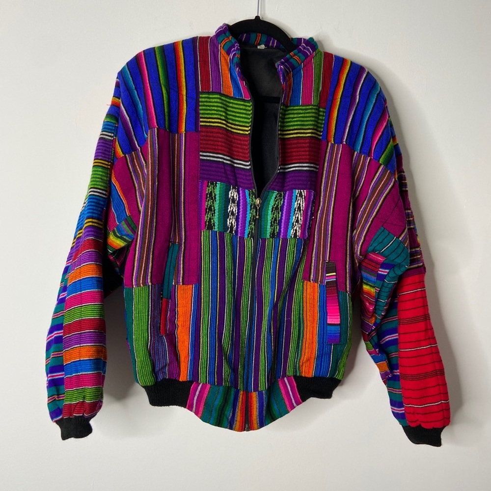 Patchwork Jacket Striped Lightweight Bomber - image 2